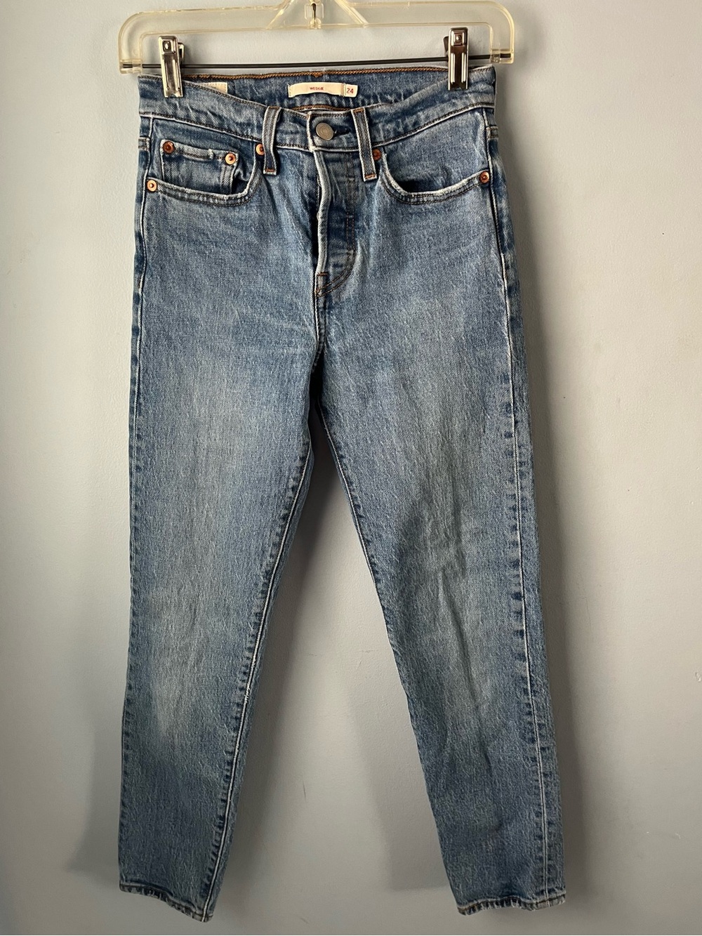 Levi's Wedgie Cotton High-Rise Straight Leg Jeans Light Blue Denim Size 24